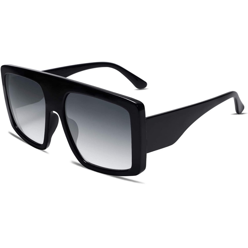 Woman’s BLACK Oversized Square FASHION FORWARD Flat Top Sunglasses For baddies - Picture 2 of 10